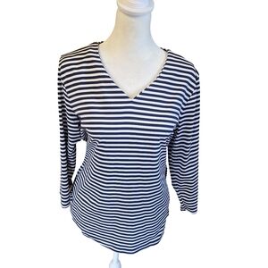 Anthonys Navy & White Striped V-Neck Long Sleeve Tee